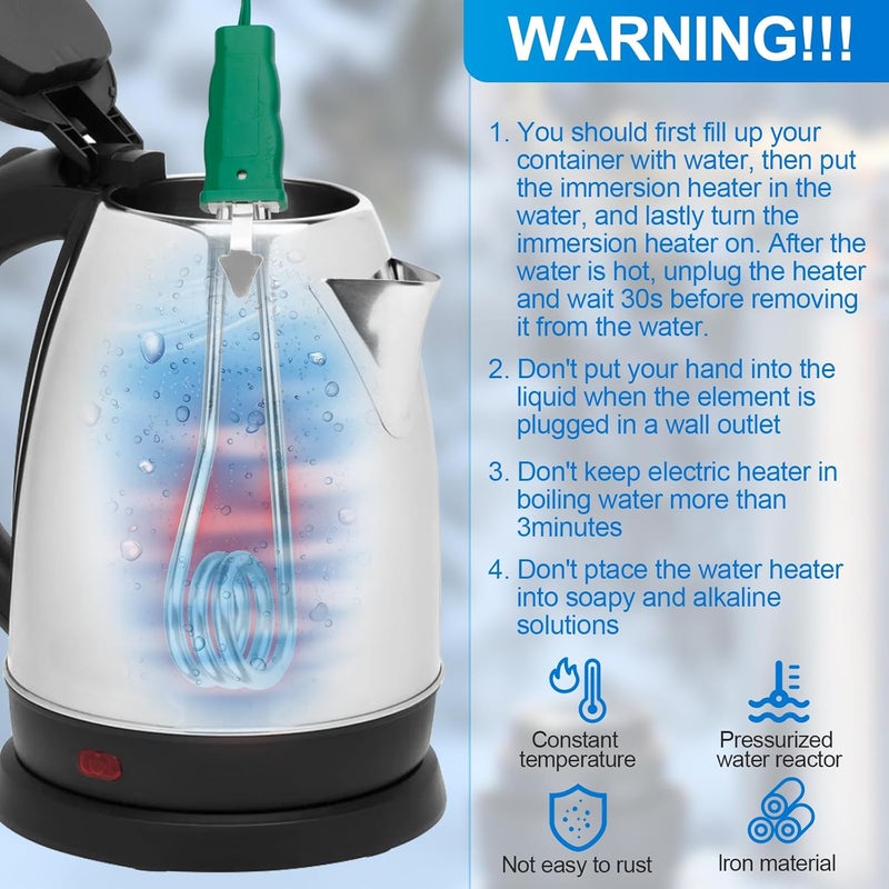 Rugam Portable Immersion Water Heater 1500W 110V Dual Voltage Portable Water Heater Electric Travel Accessories - Immersion Heater Travel Water Boiler Water Heating Rod fit for Bucket Pool Bathtub - Image 3